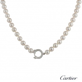 Cartier 18k White Gold Diamond and?Pearl Necklace